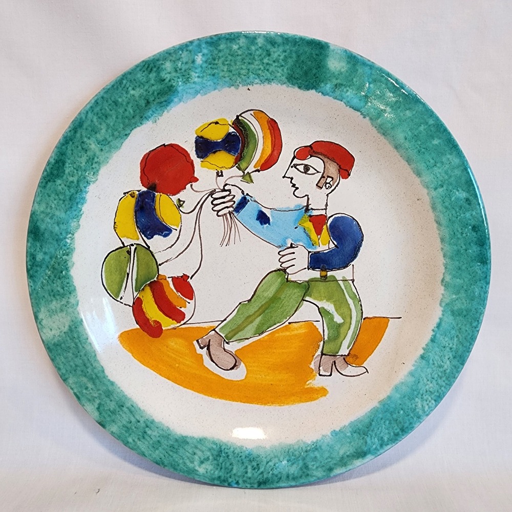 De Simone‎ Italy Hand Painted Ceramic Plate Man with Balloons 10 inch MCM Art